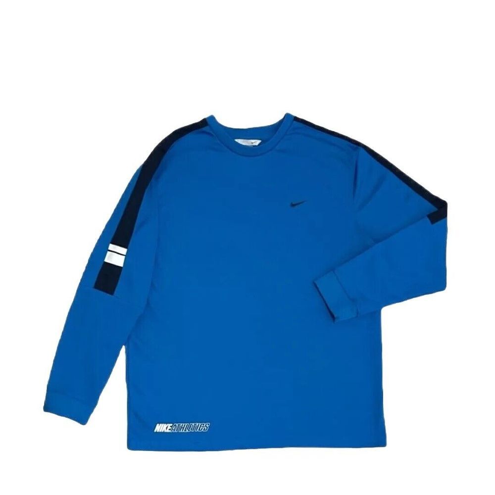 Nike Athletics Mens Pull Over Shirt Blue White/Navy‎ Striped Long Sleeve Size XL